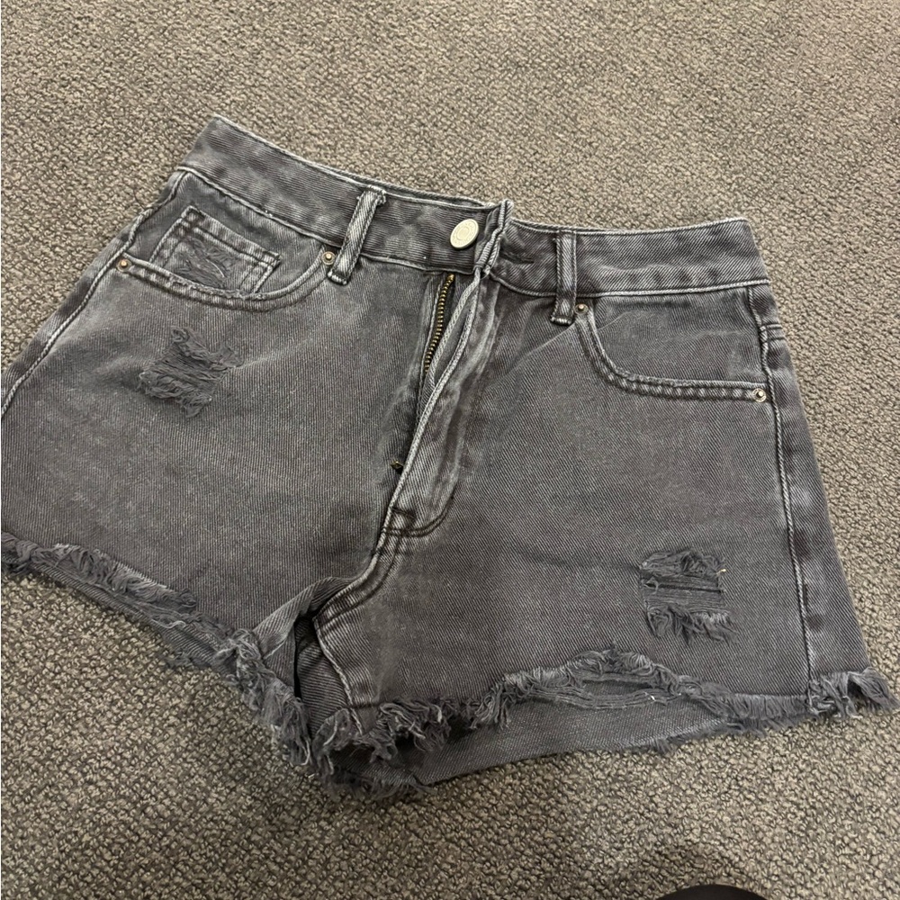 Distressed Gray Denim Shorts